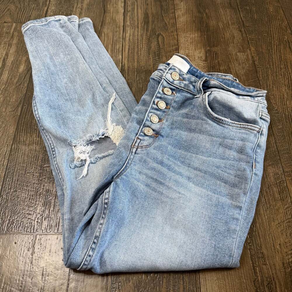 Vervet Blue High-Rise Button Fly Distressed Ankle Jeans 11/30